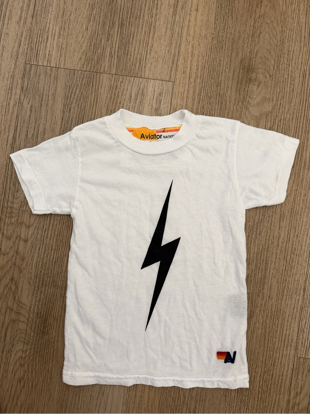 Aviator Nation Kids White Tee with Black Lightning Bolt